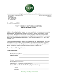 West Virginia Recycling Activity Registration Form - West Virginia