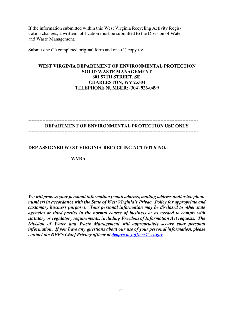 West Virginia Recycling Activity Registration Form - West Virginia, Page 5