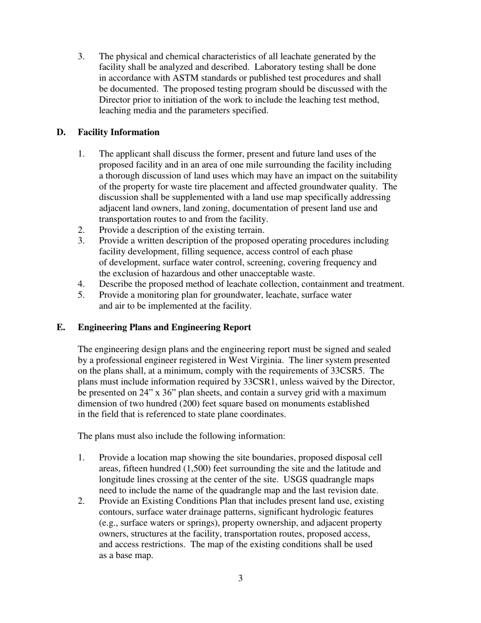 Application for a Waste Tire Monofill Permit or the Addition of a Waste Tire Storage Cell - West Virginia, Page 3