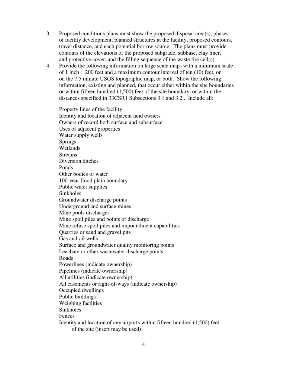 Application for a Waste Tire Monofill Permit or the Addition of a Waste Tire Storage Cell - West Virginia, Page 4