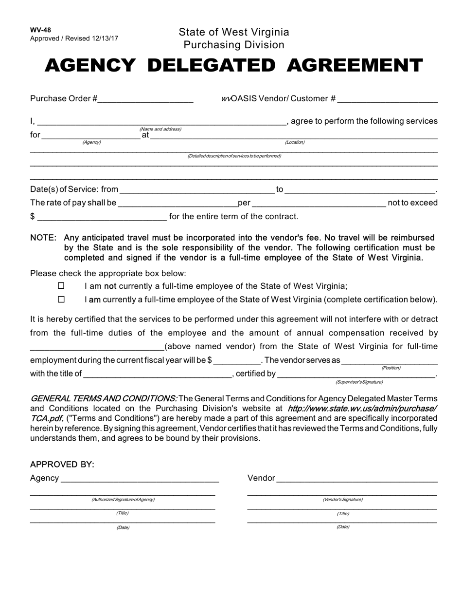 Form WV-48 Agency Delegated Agreement - West Virginia, Page 1