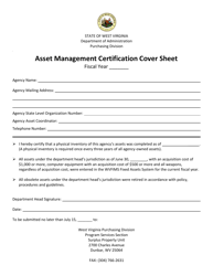 Asset Management Certification Cover Sheet - West Virginia