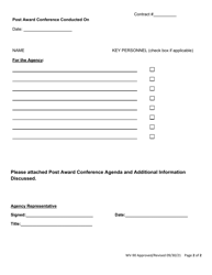 Form WV-90 Post Award Conference Requirement - Contract Management - West Virginia, Page 2
