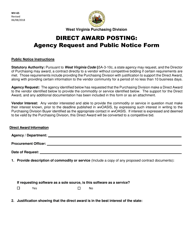 Document preview: Form WV-65 Direct Award Posting: Agency Request and Public Notice Form - West Virginia