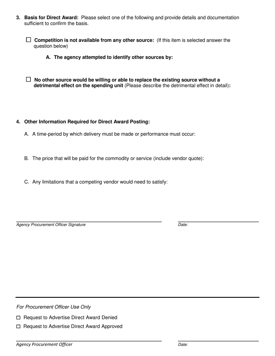 Form WV-65A Direct Award Posting: Justification and Public Notice Form (Delegated Procurements $2,500.01 to $25,000) - West Virginia, Page 2