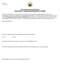 Form WV-67 Section 9 Addition Request Form - West Virginia