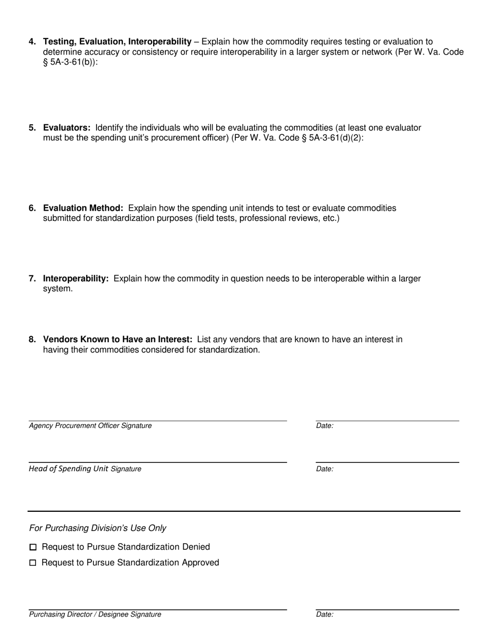 Form WV-80 Standardization: Approval Request Form - West Virginia, Page 2