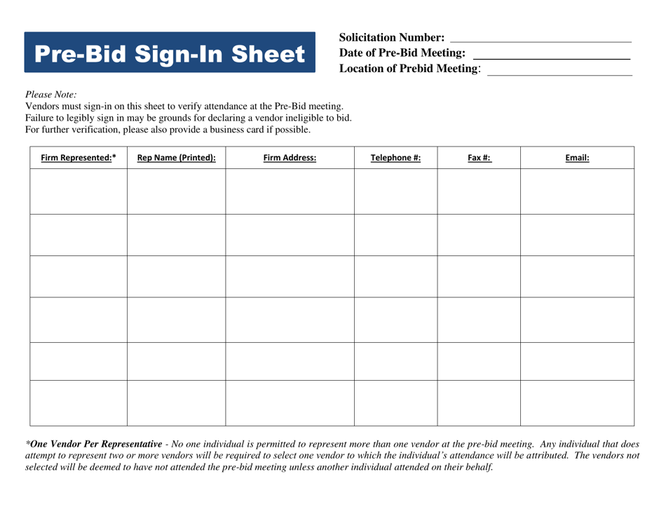 Pre-bid Sign-In Sheet - West Virginia, Page 1