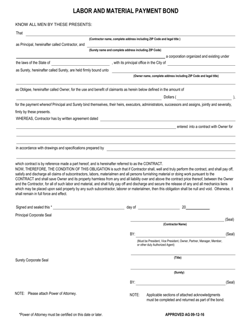 Labor and Material Payment Bond - West Virginia Download Pdf