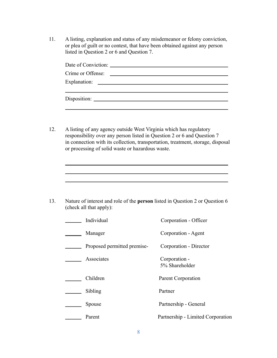Background Investigation Disclosure Statement Application - West Virginia, Page 8