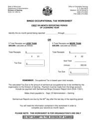 Form DOG-121 Semiannual Bingo Occupational Tax Worksheet - Wisconsin