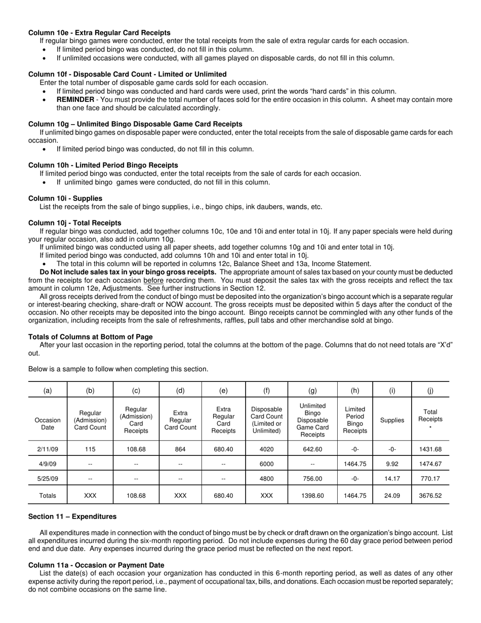 Instructions for Form DOA-11631 Semiannual Bingo Occasion Report - Wisconsin, Page 3