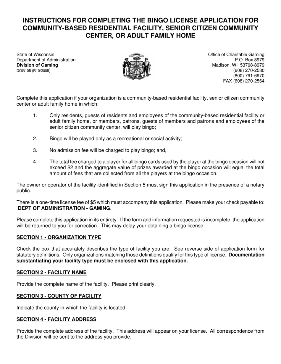 Download Instructions for Form DOA11632 Bingo License Application for