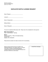 Form DOG-134 Duplicate Raffle License Request - Wisconsin