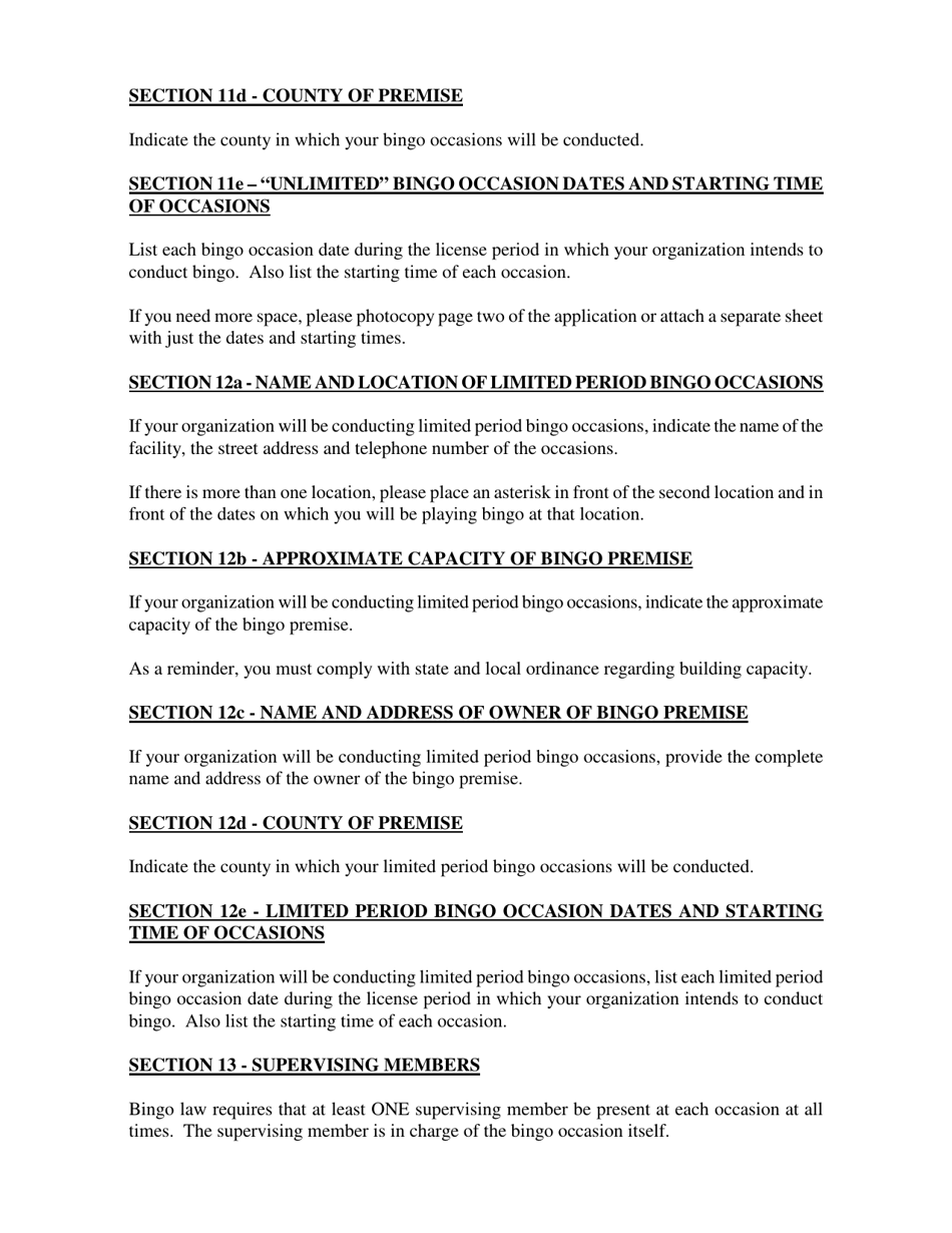 Instructions for Form DOA-11625 Bingo License Application - Wisconsin, Page 4