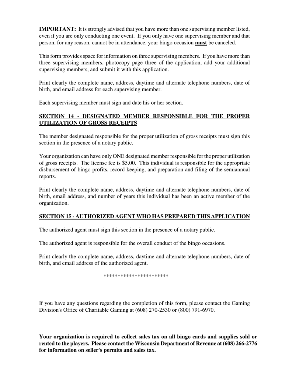 Download Instructions for Form DOA11625 Bingo License Application PDF