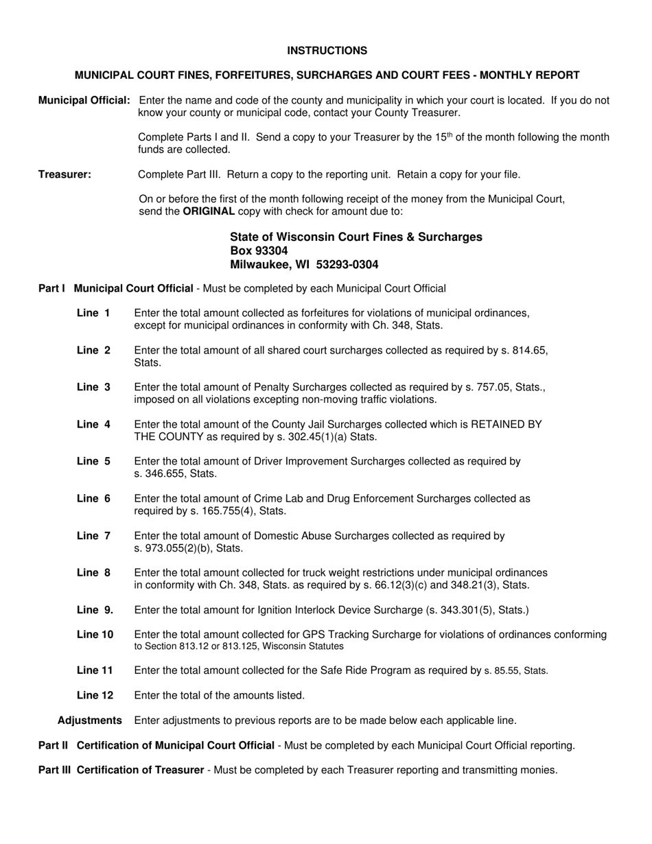 Form DOA-2778 Municipal Court Monthly Financial Report - Wisconsin, Page 3