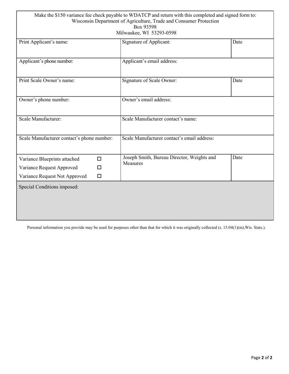Form TR-WM-151 Variance Request: Installation of a Vehicle Scale on an Existing Foundation - Wisconsin, Page 2