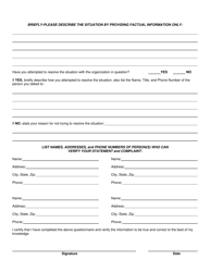Form DOA-11638 Bingo Complaint Questionnaire - Wisconsin, Page 2