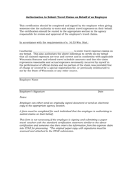 Form DOA-6470 Authorization to Submit Travel Claims on Behalf of an Employee - Wisconsin