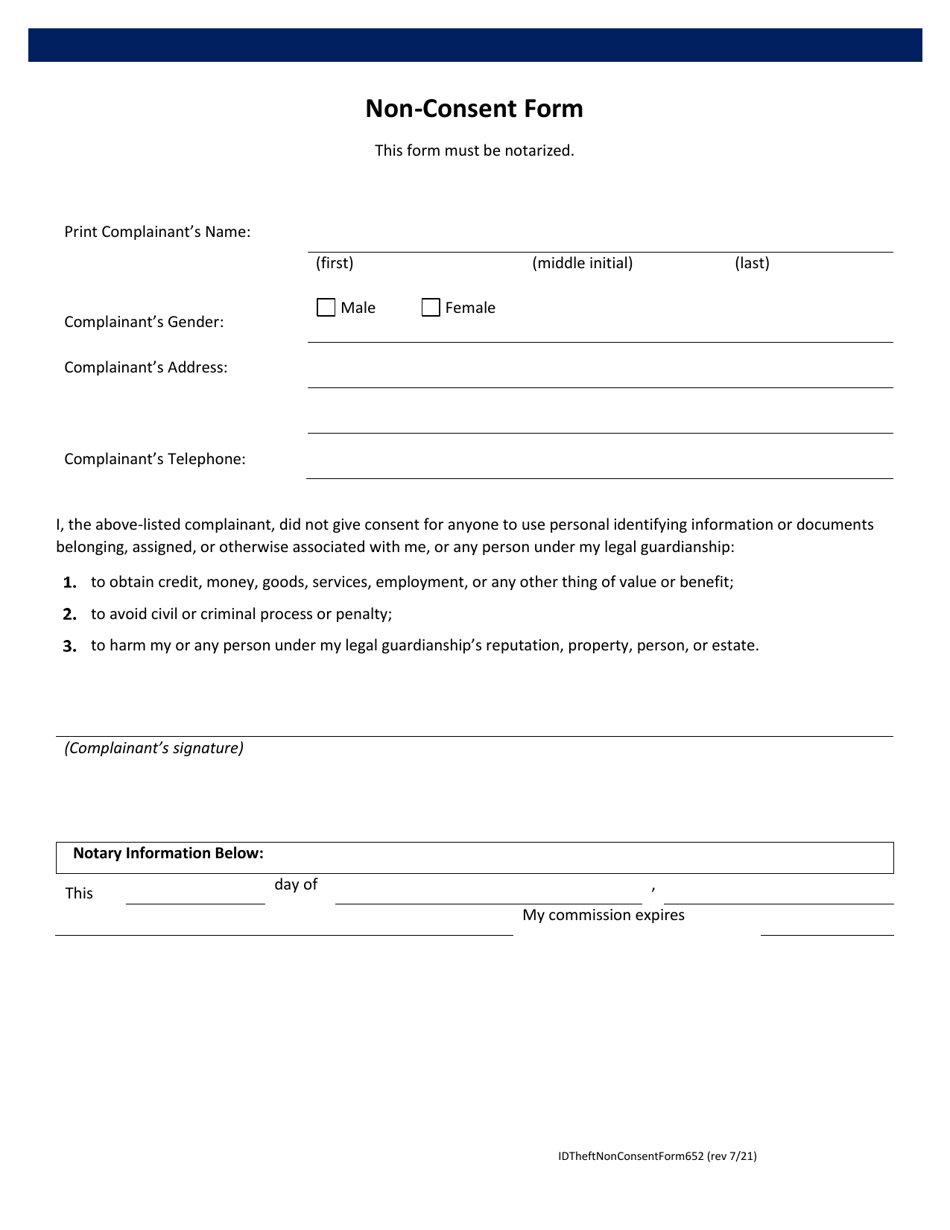 Form 652 Non-consent Form - Wisconsin, Page 1