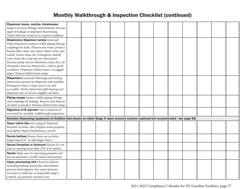 Form SB-201-E Monthly Walkthrough  Inspection Checklist for Underground Storage Tanks  Motor Fuel Dispensing Equipment - Wisconsin, Page 2