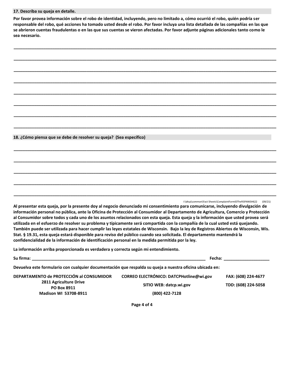 Queja Sobre Robo De Identidad - Wisconsin (Spanish), Page 4