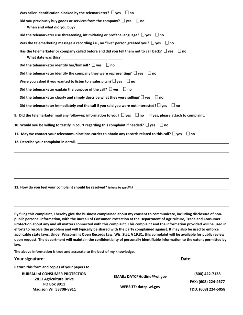 Telemarketing / No Call Complaint - Wisconsin, Page 2