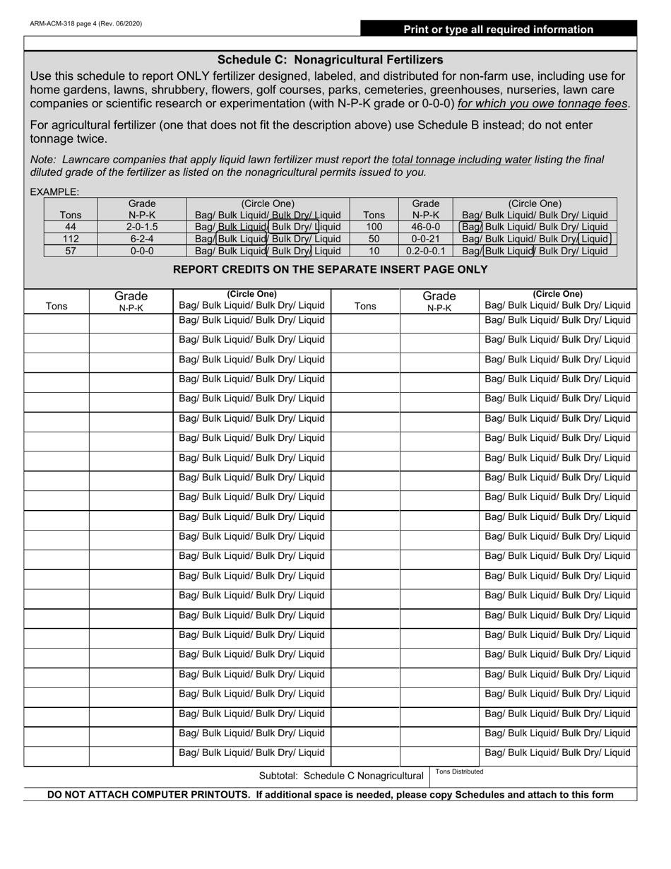 Form ARM-ACM-318 Confidential Commercial Fertilizer Tonnage Report - Wisconsin, Page 4