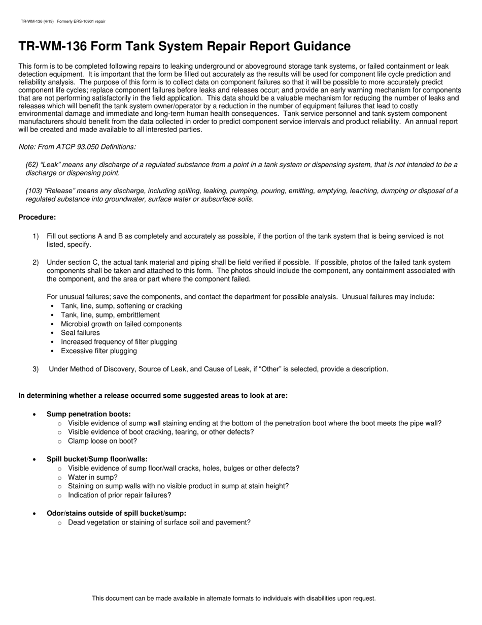 Form TR-WM-136 Tank System Repair Report - Wisconsin, Page 2