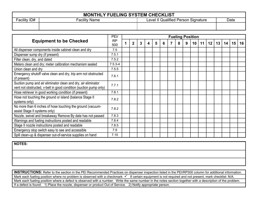 Monthly Fueling System Checklist - Wisconsin Download Pdf