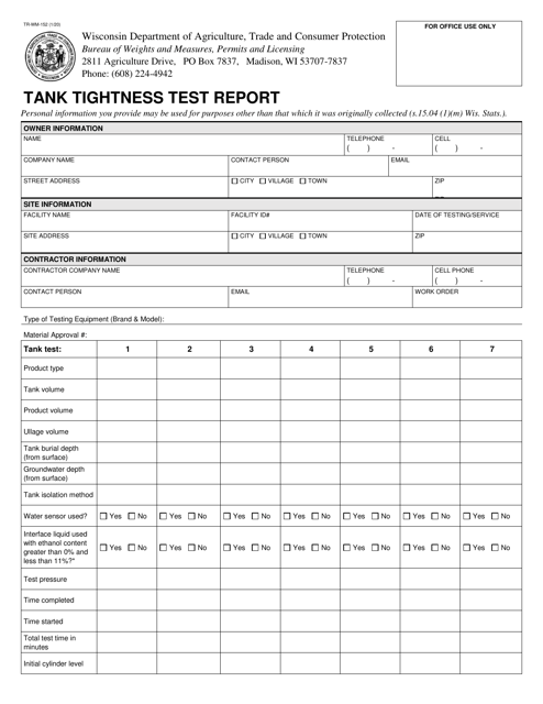 Form TR-WM-152 Tank Tightness Test Report - Wisconsin