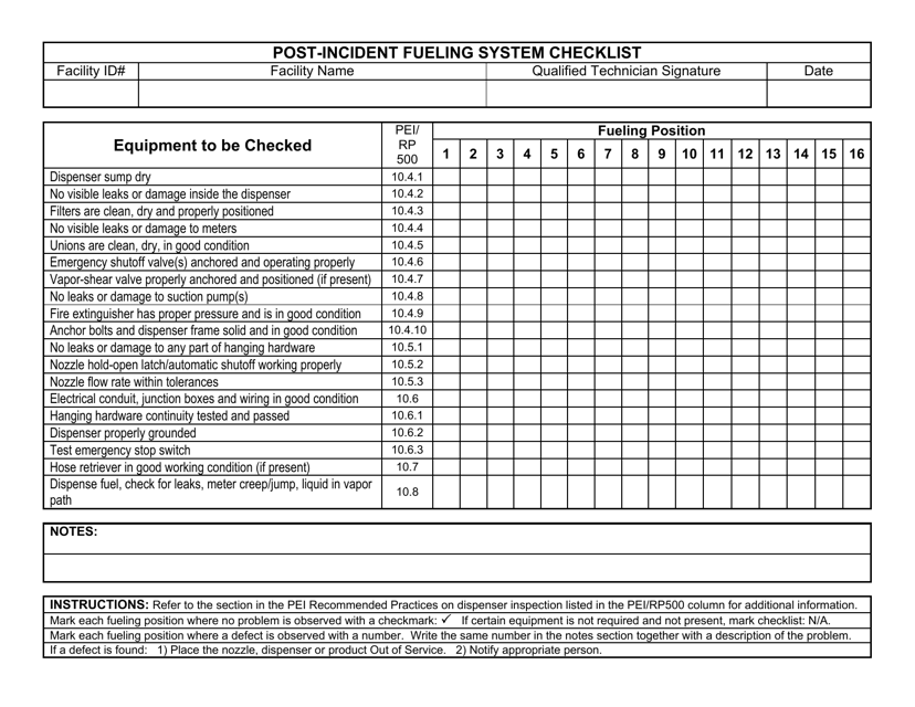 Post-incident Fueling System Checklist - Wisconsin