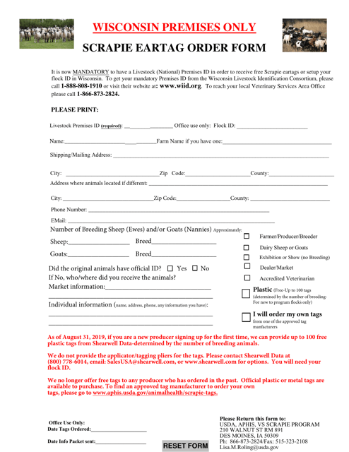 Scrapie Eartag Order Form - Wisconsin