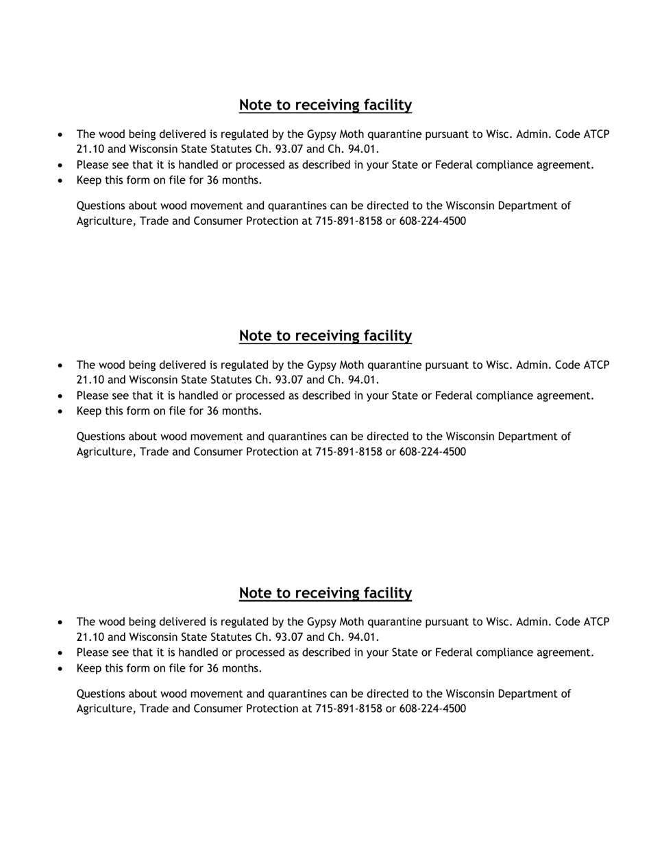 Inspection Statement for Intrastate Movement of Regulated Articles - Wisconsin, Page 2