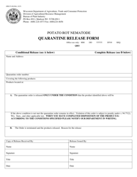 Document preview: Form ARM-PI-236 Potato Rot Nematode Quarantine Release Form - Wisconsin