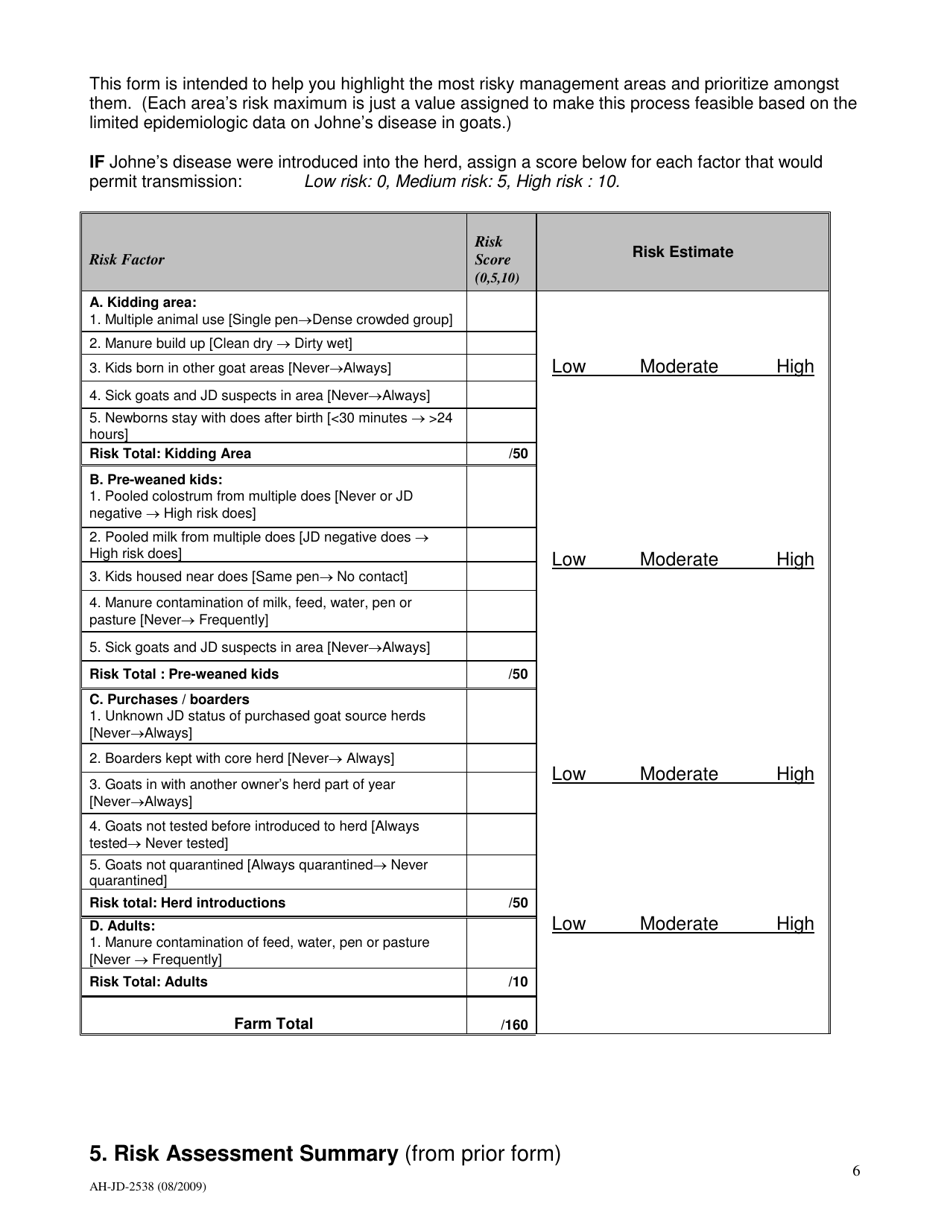 Form AH-JD-2538 Goat Risk Assessment and Herd Management Plan - Wisconsin, Page 7