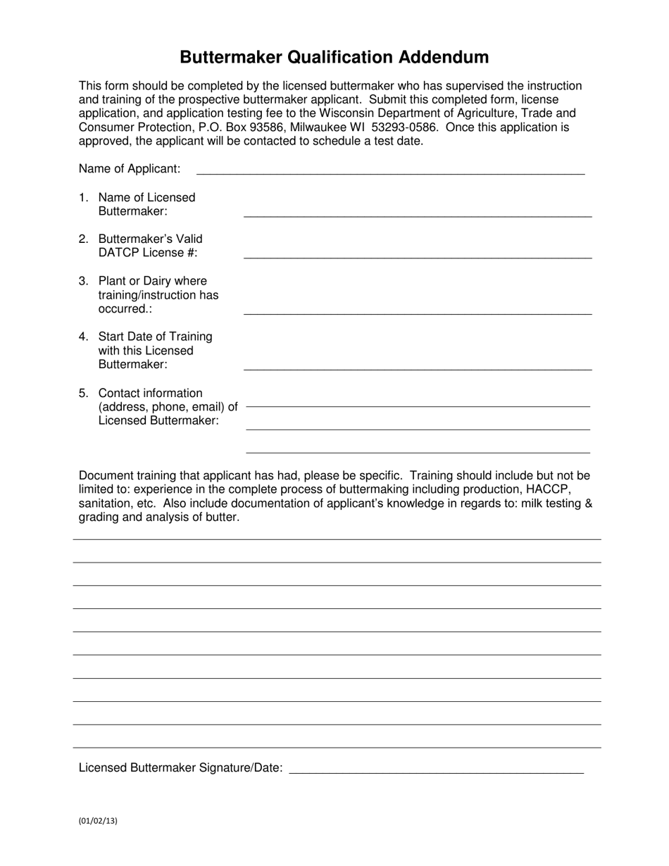 Buttermaker Qualification Addendum - Wisconsin, Page 1