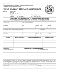 Document preview: Form TR-TP-14 Unfair Sales Act Complaint Questionnaire - Wisconsin