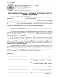 Form TR-PS-1 &quot;Continuous Surety Bond for Public Warehouse Keeper&quot; - Wisconsin