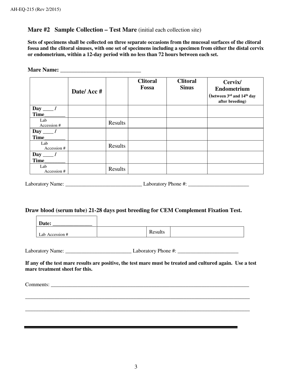 Form AH-EQ-215 Wisconsin Cem Imported Stallion Testing  Treatment - Wisconsin, Page 4