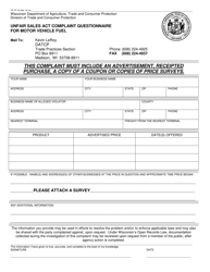 Document preview: Form TR-TP-16 Unfair Sales Act Complaint Questionnaire for Motor Vehicle Fuel - Wisconsin