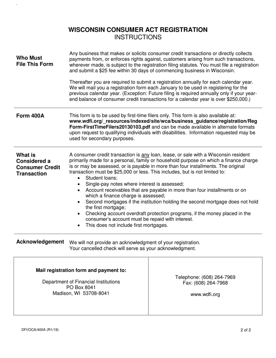 Form DFI/OCA/400A - Fill Out, Sign Online And Download Printable PDF ...