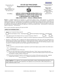 Form DFI/DCCS/2858 &quot;Application for Registration as a Professional Employer Group or a Professional Employer Organization - Small Operations&quot; - Wisconsin