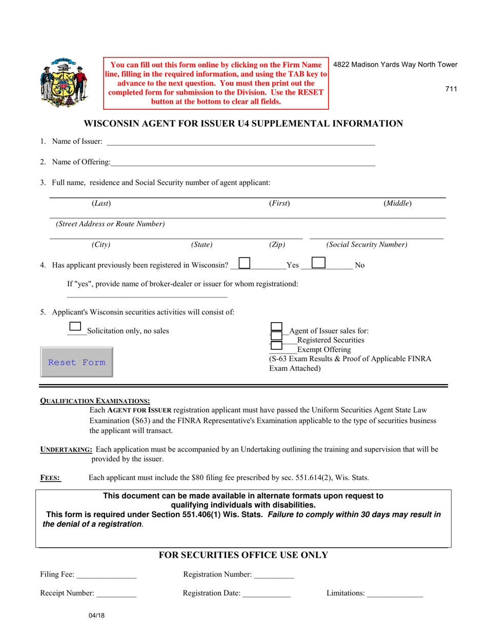 Form DFI/DOS/U4S - Fill Out, Sign Online and Download Fillable PDF ...