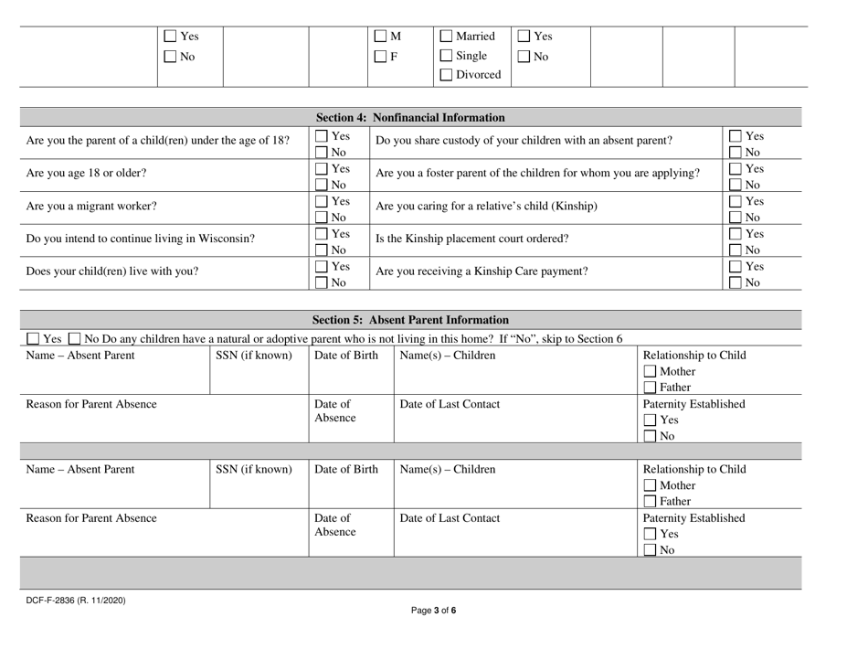 Form DCF-F-2836 - Fill Out, Sign Online and Download Printable PDF ...