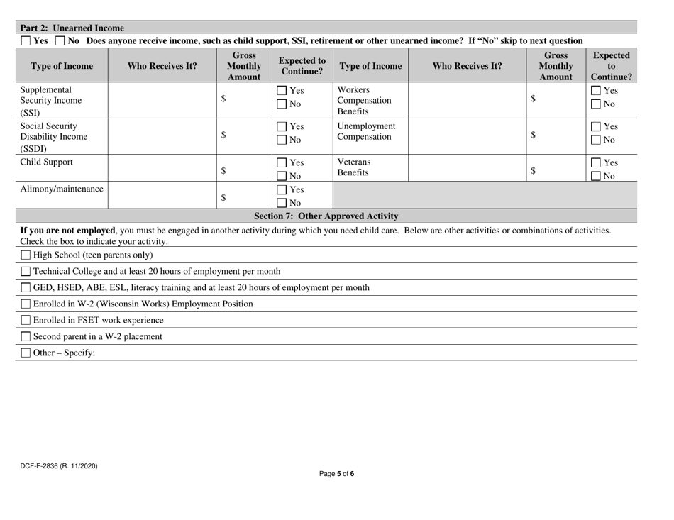 Form DCF-F-2836 Wisconsin Shares Child Care Interview - Wisconsin, Page 5
