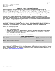 Form DCF-F-2835 &quot;Wisconsin Shares Child Care Registration&quot; - Wisconsin