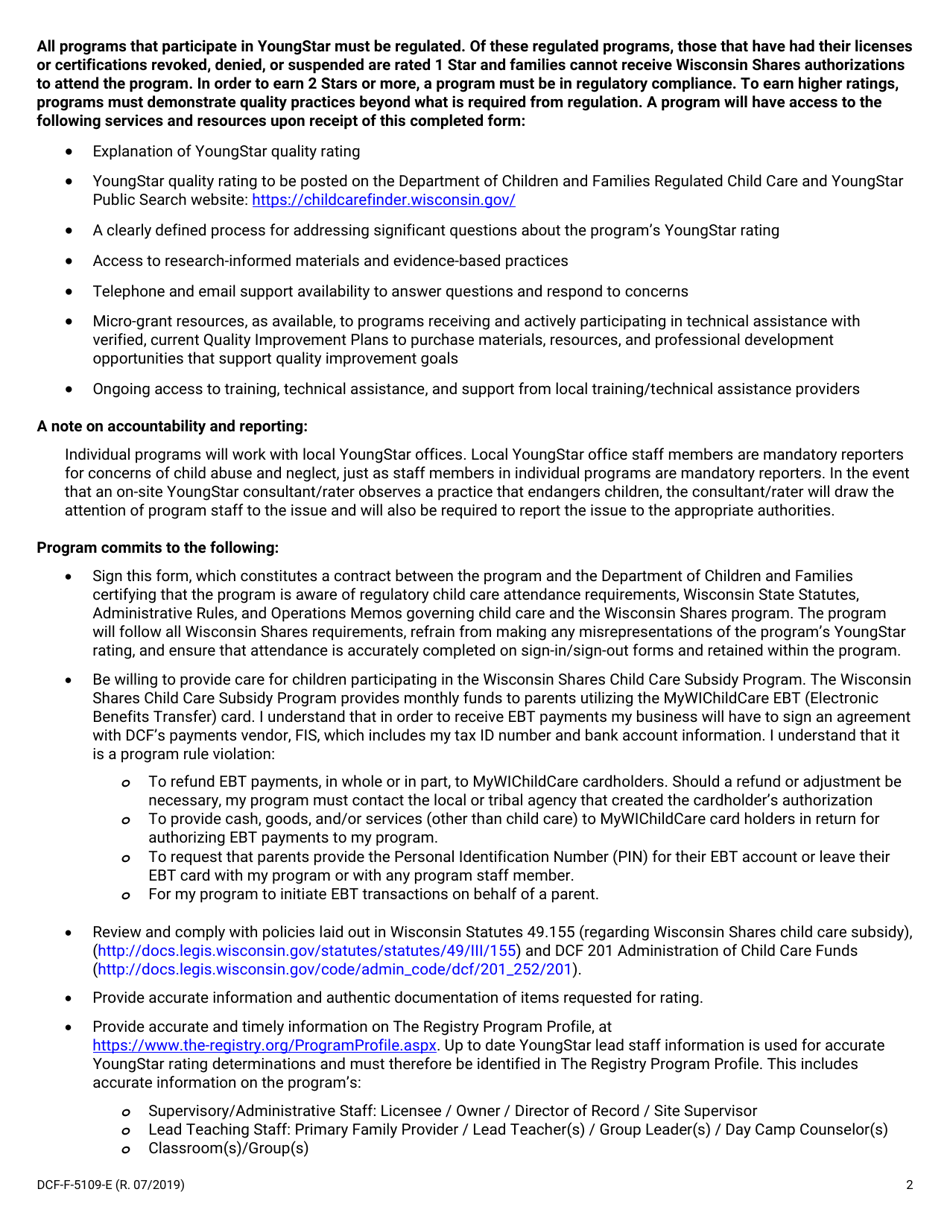 Form DCF-F-5109-E Youngstar Contract - Family, Group, School-Age, and Day Camp Programs - Wisconsin, Page 2