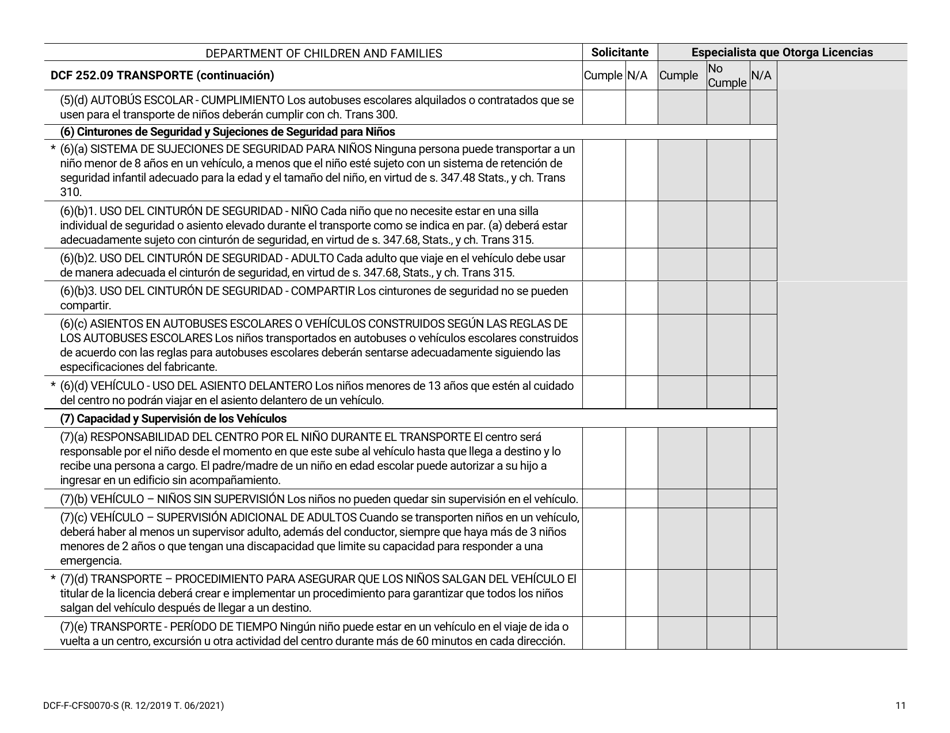Formulario DCF-F-CFS0070-S Lista De Verificacion De La Licencia Inicial - Campamentos De Dia - Wisconsin (Spanish), Page 11